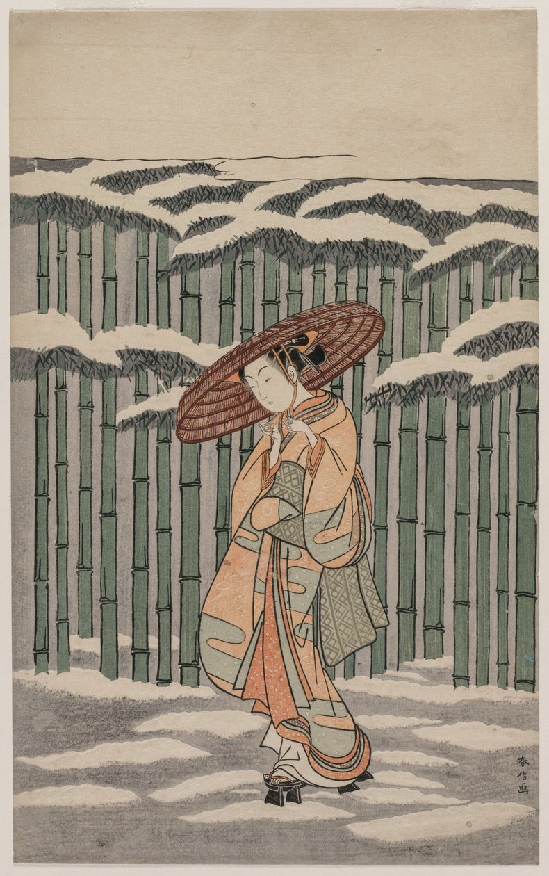 Pasando el bosque de bambú de Suzuki Harunobu