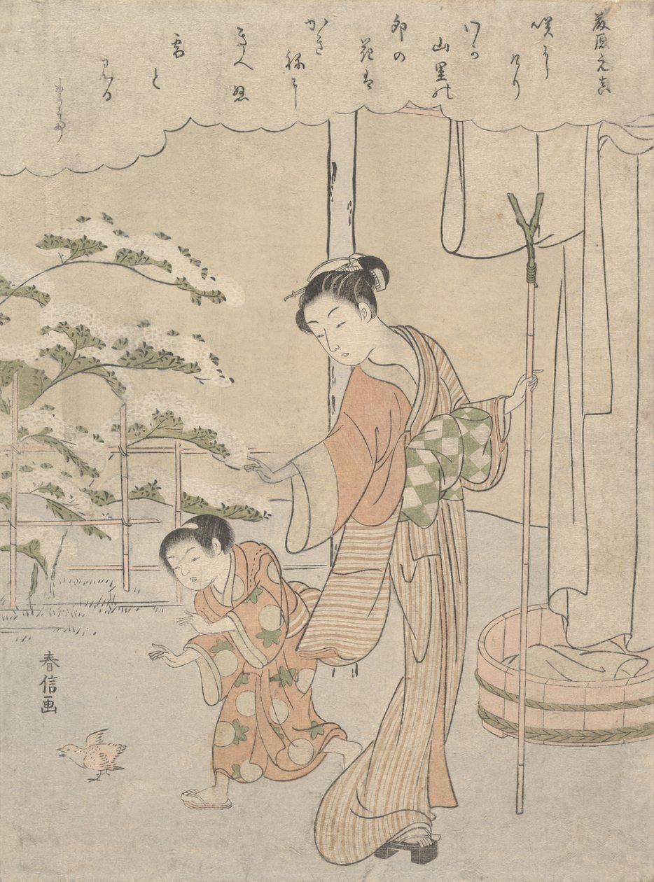 Poema de Fujiwara no Motozane ca. 860 de la serie Treinta y seis poetas, ca. 1768 de Suzuki Harunobu