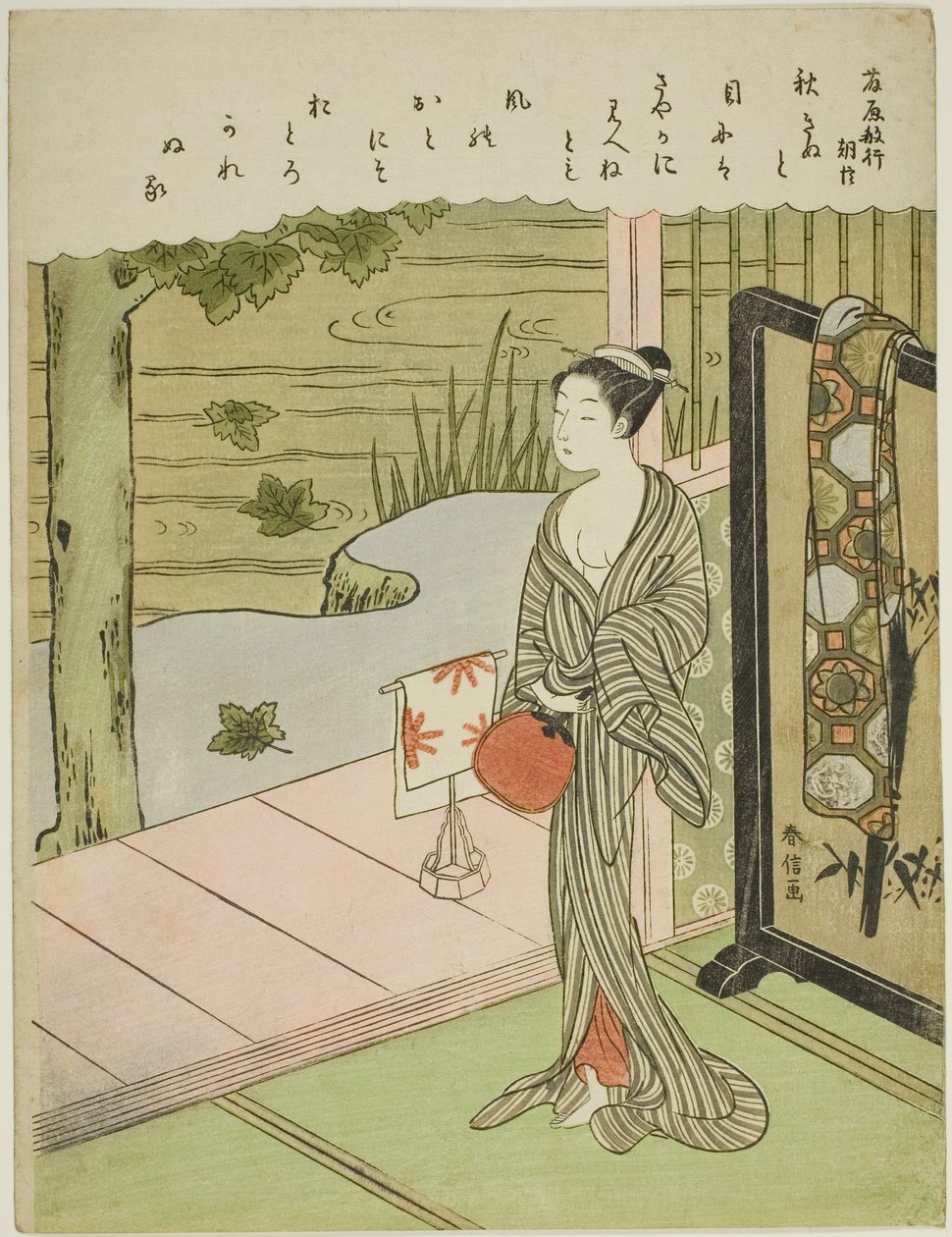Poema de Fujiwara no Toshiyuki, de una serie sin título de Treinta y Seis Poetas Inmortales de Suzuki Harunobu