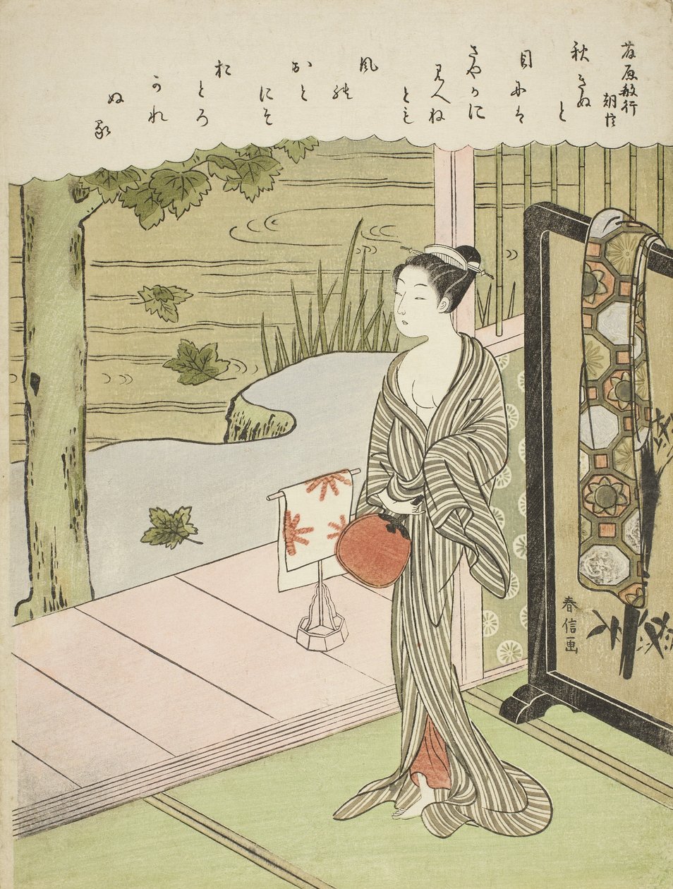 Poema de Fujiwara no Toshiyuki, de una serie sin título de Treinta y Seis Poetas Inmortales, c.1767-68 de Suzuki Harunobu