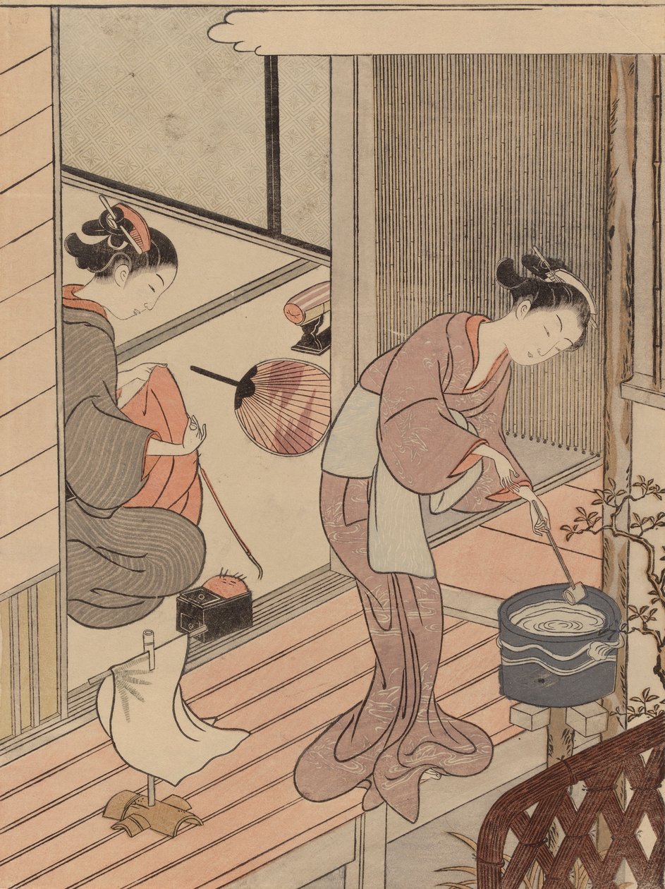 Velas que regresan del toallero, de la serie Ocho vistas de salón de Suzuki Harunobu