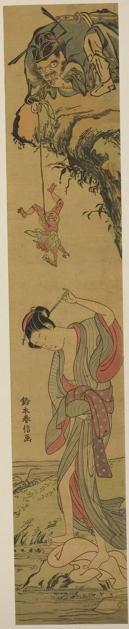 Shoki enamorada, c.1768 (xilografía en color, hachira-e) de Suzuki Harunobu
