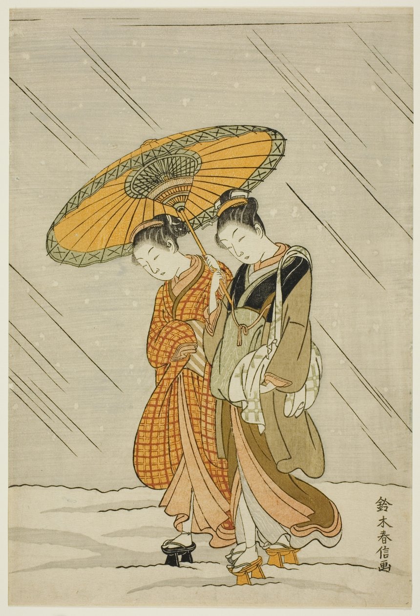 Nieve en el Camino de Regreso del Baño Público de Suzuki Harunobu