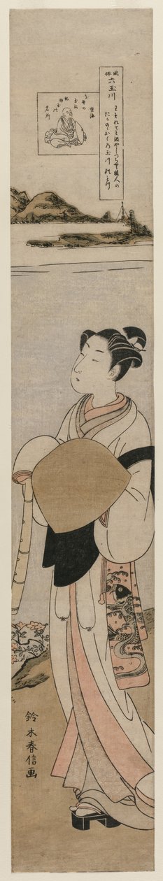 El sacerdote Kukai junto al río Tama en el Monte Koya (De la serie Los seis ríos Tama en la vida cotidiana) de Suzuki Harunobu