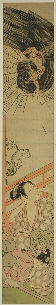 El dios del trueno herido entregando una carta de amor a una cortesana de Suzuki Harunobu