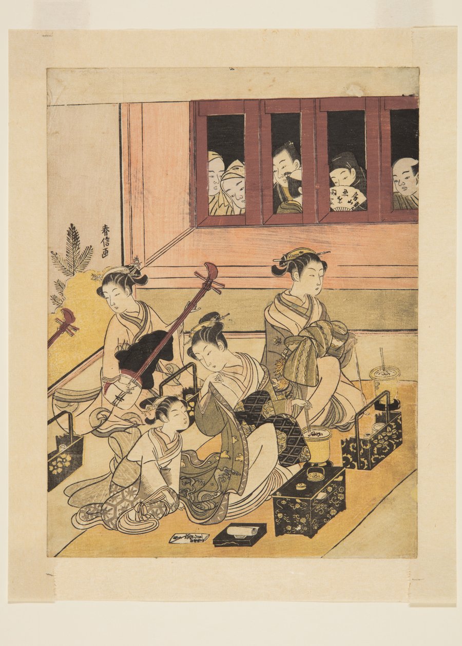 Los observadores y los observados (grabado en madera a color) de Suzuki Harunobu