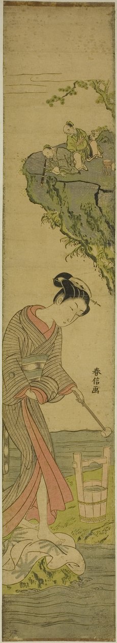 Dos sabios mirando a una belleza pisando tela (parodia de Kume Sennin) de Suzuki Harunobu