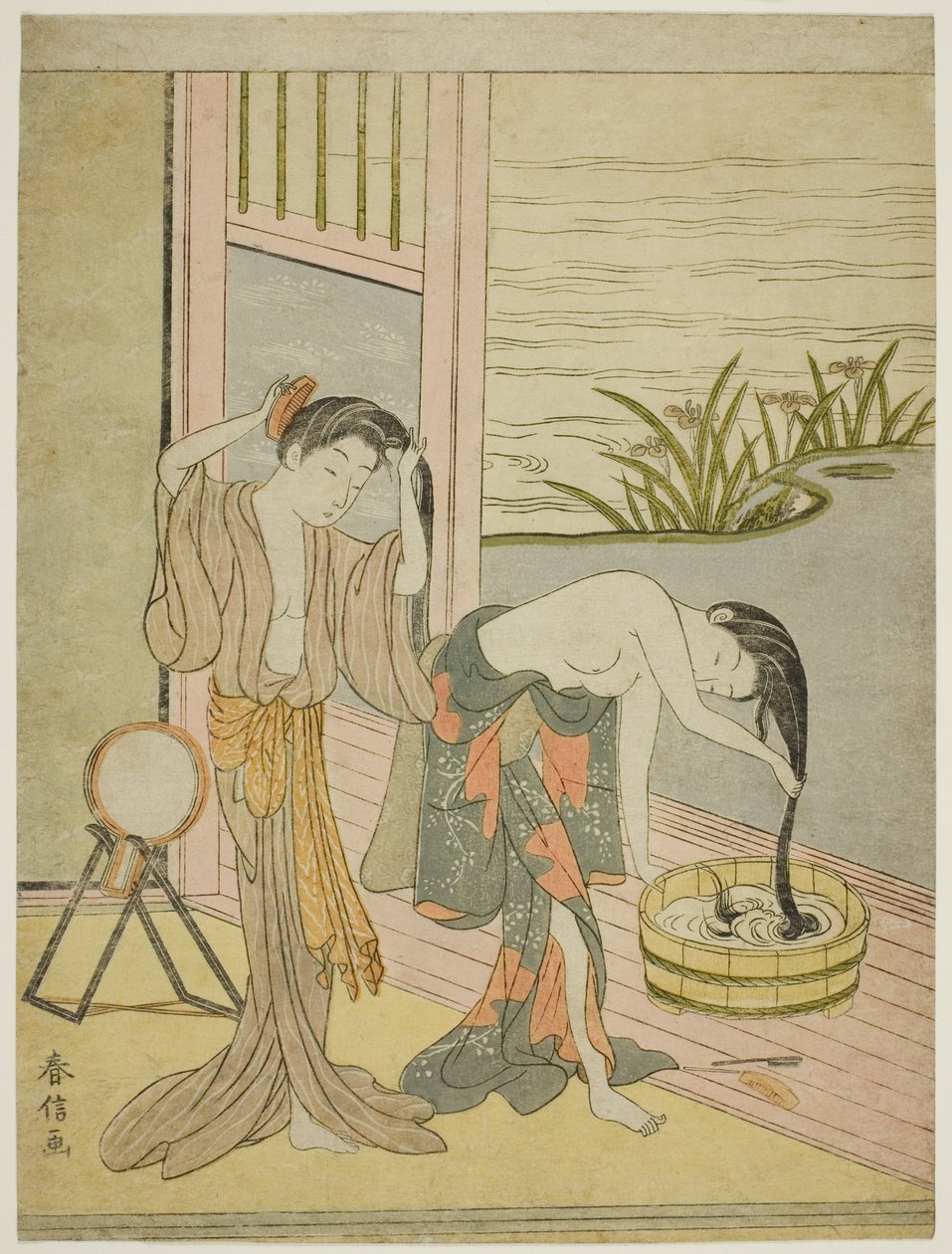 Dos mujeres lavándose el cabello de Suzuki Harunobu