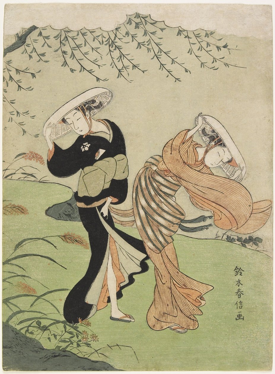 Dos mujeres en viento fuerte, c. 1767 de Suzuki Harunobu