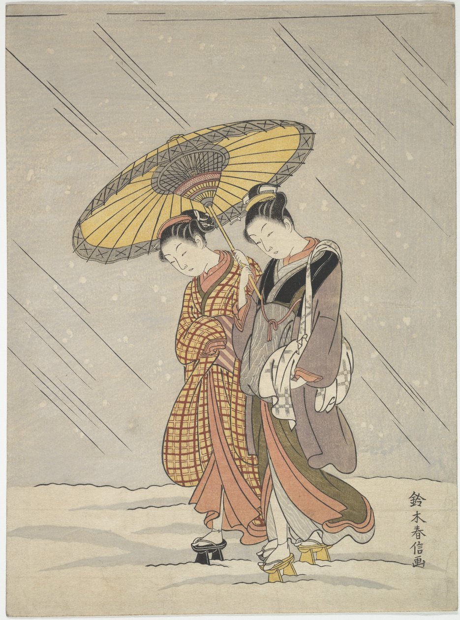 Dos mujeres en una tormenta de Suzuki Harunobu