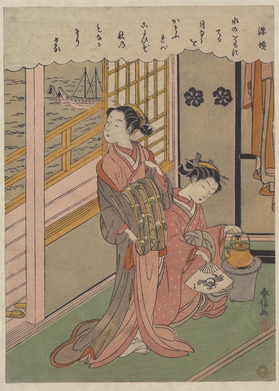 Olas a la luz de la luna de Suzuki Harunobu