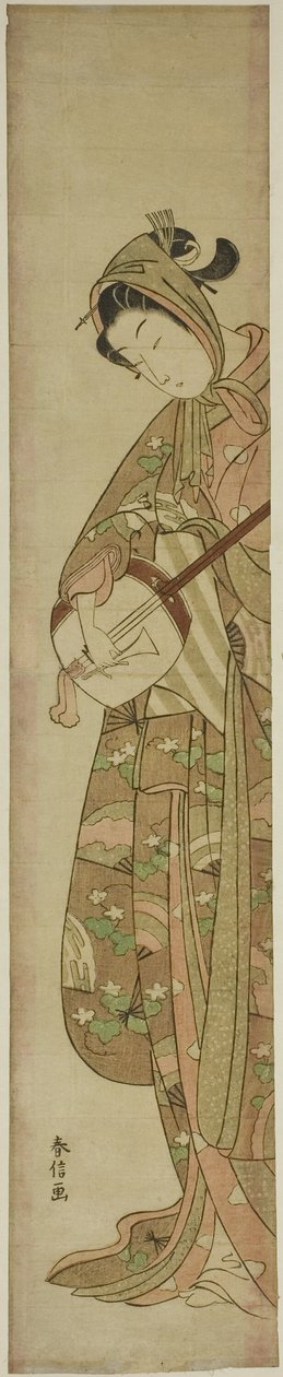 Mujer tocando el shamisen de Suzuki Harunobu