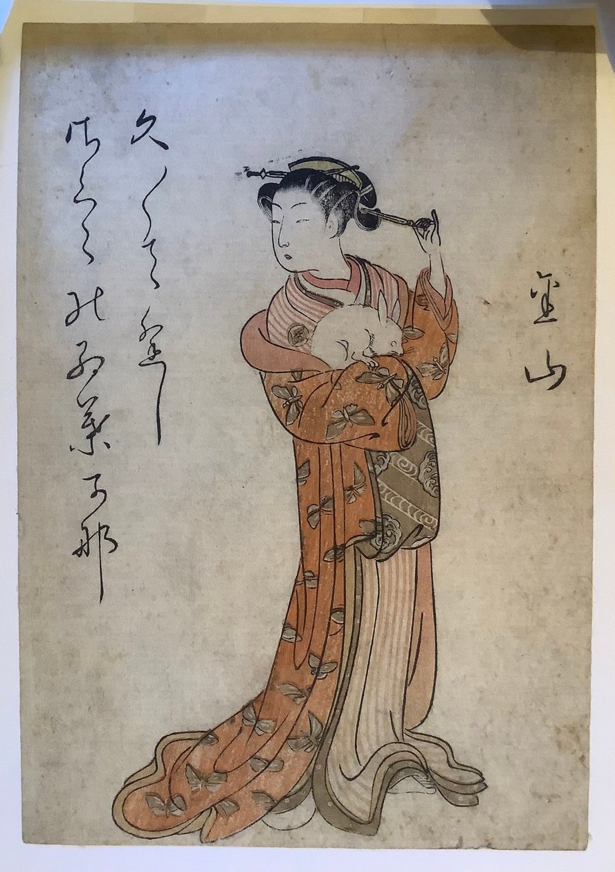 Mujer y conejo, de la serie Bellezas de los barrios de Yoshiwara de Suzuki Harunobu