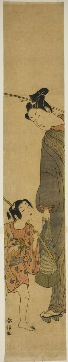 Joven y niño regresando de pescar de Suzuki Harunobu