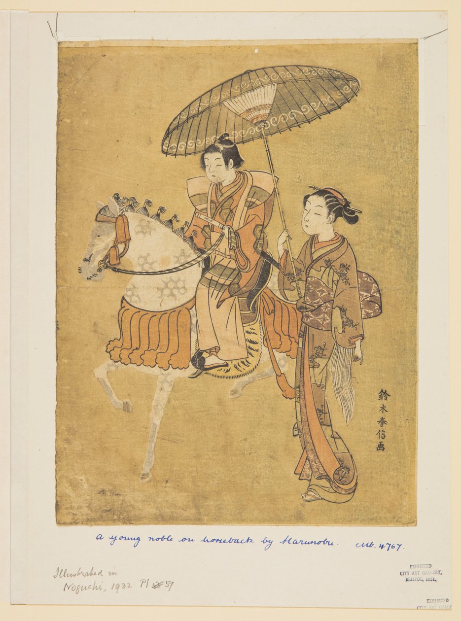 Joven noble a caballo de Suzuki Harunobu