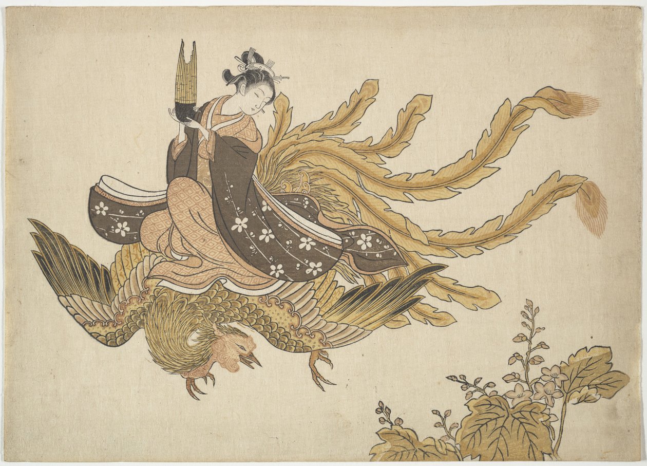 Joven montada en un fénix de Suzuki Harunobu