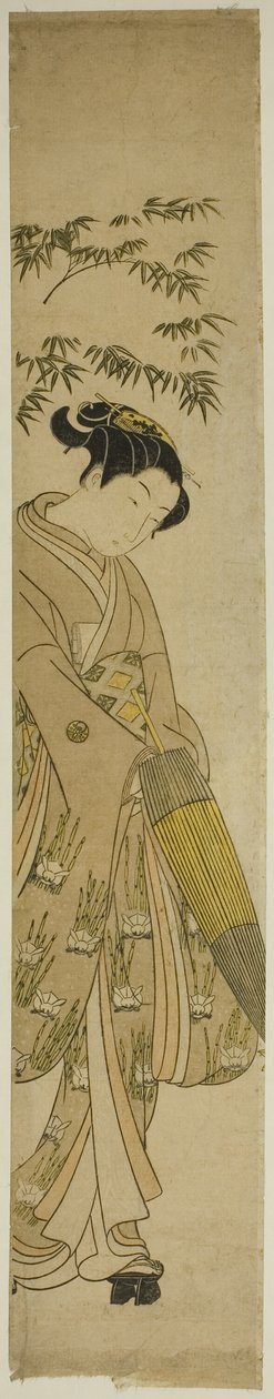 Mujer joven caminando en la nieve de Suzuki Harunobu