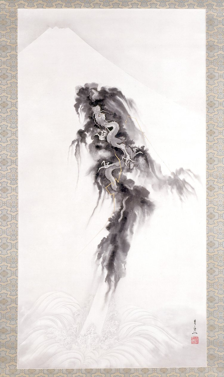 Rising Dragon And Mt. Fuji (tinta y oro sobre papel) de Suzuki Kiitsu