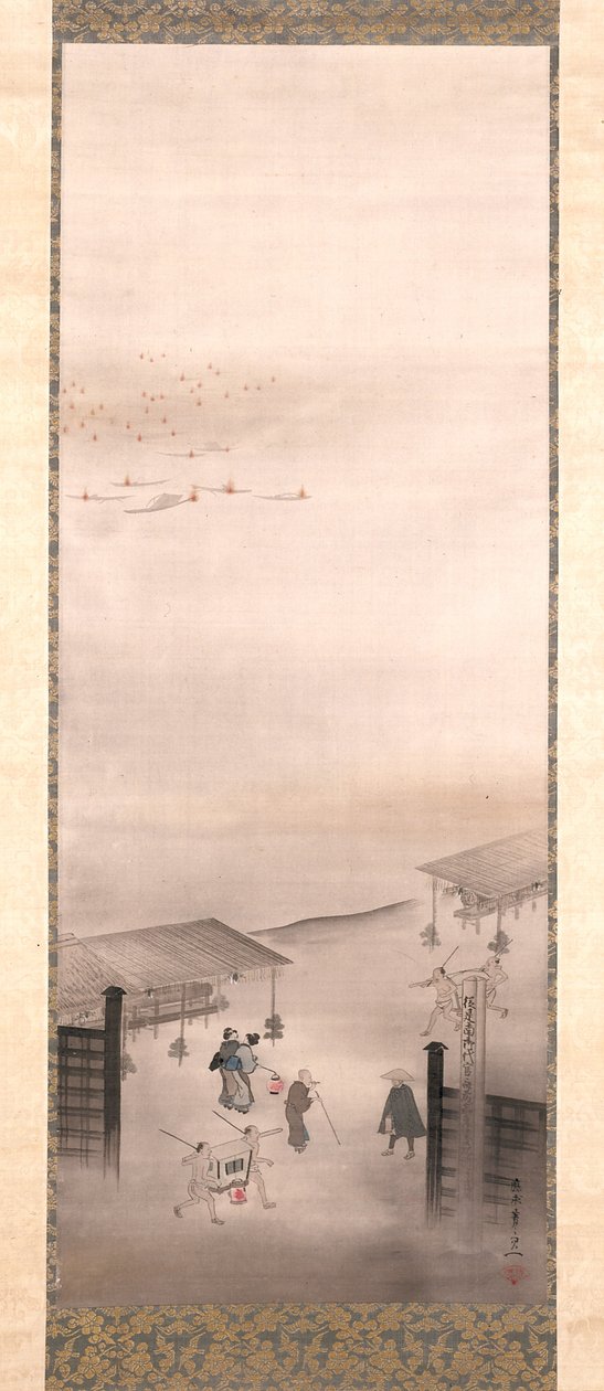 Yoshiwara y Shinagawa (tinta, color y oro sobre seda) de Suzuki Kiitsu