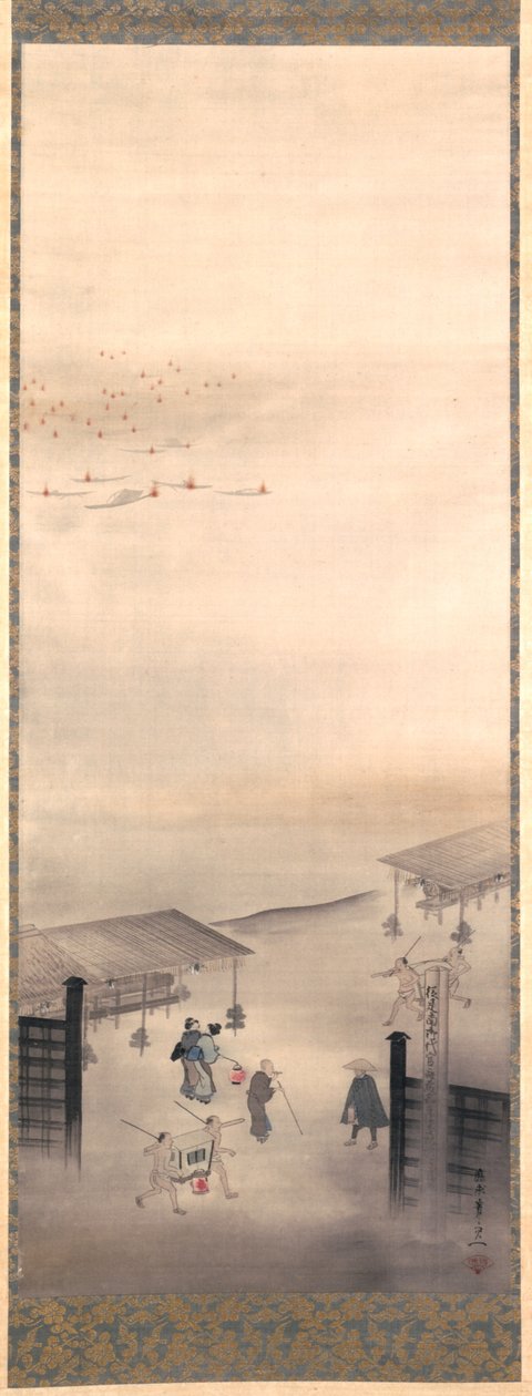 Yoshiwara y Shinagawa, Periodo Edo (tinta, color y oro sobre seda) de Suzuki Kiitsu