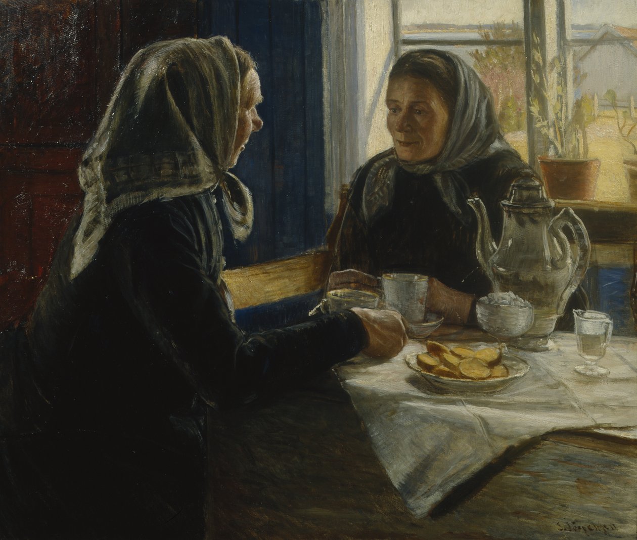 Dos mujeres bebiendo café (óleo sobre lienzo) de Sven Jorgensen