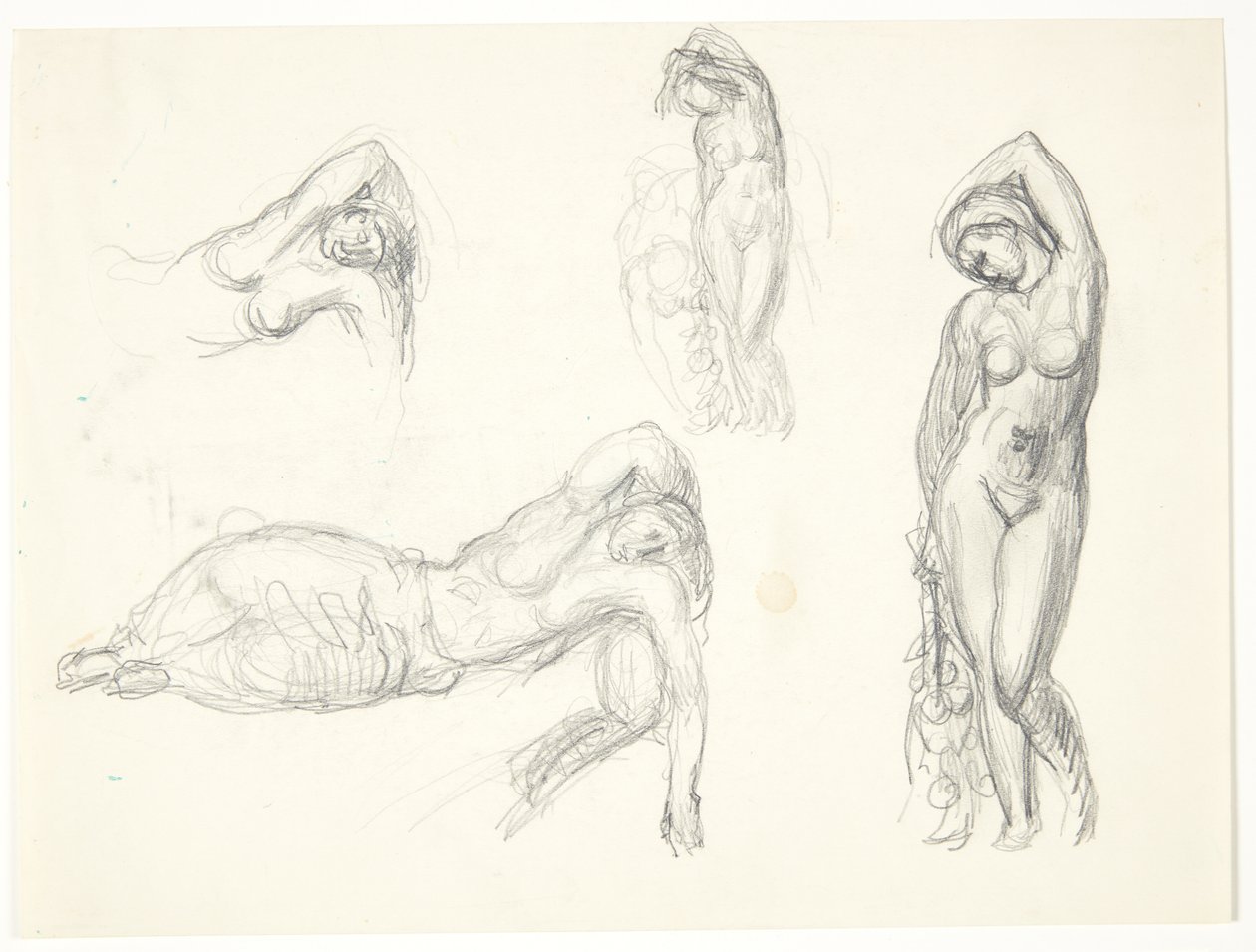 Hoja de Estudio con Cuatro Bocetos para las Figuras "Eva" y "Niña Durmiendo" de Svend Rathsack