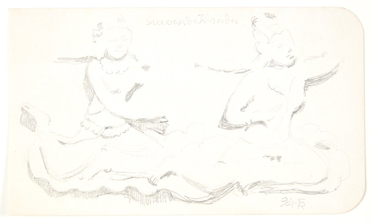 "Mujeres flotantes". Hoja de estudio después de relieves en Borobudur, Java. de Svend Rathsack
