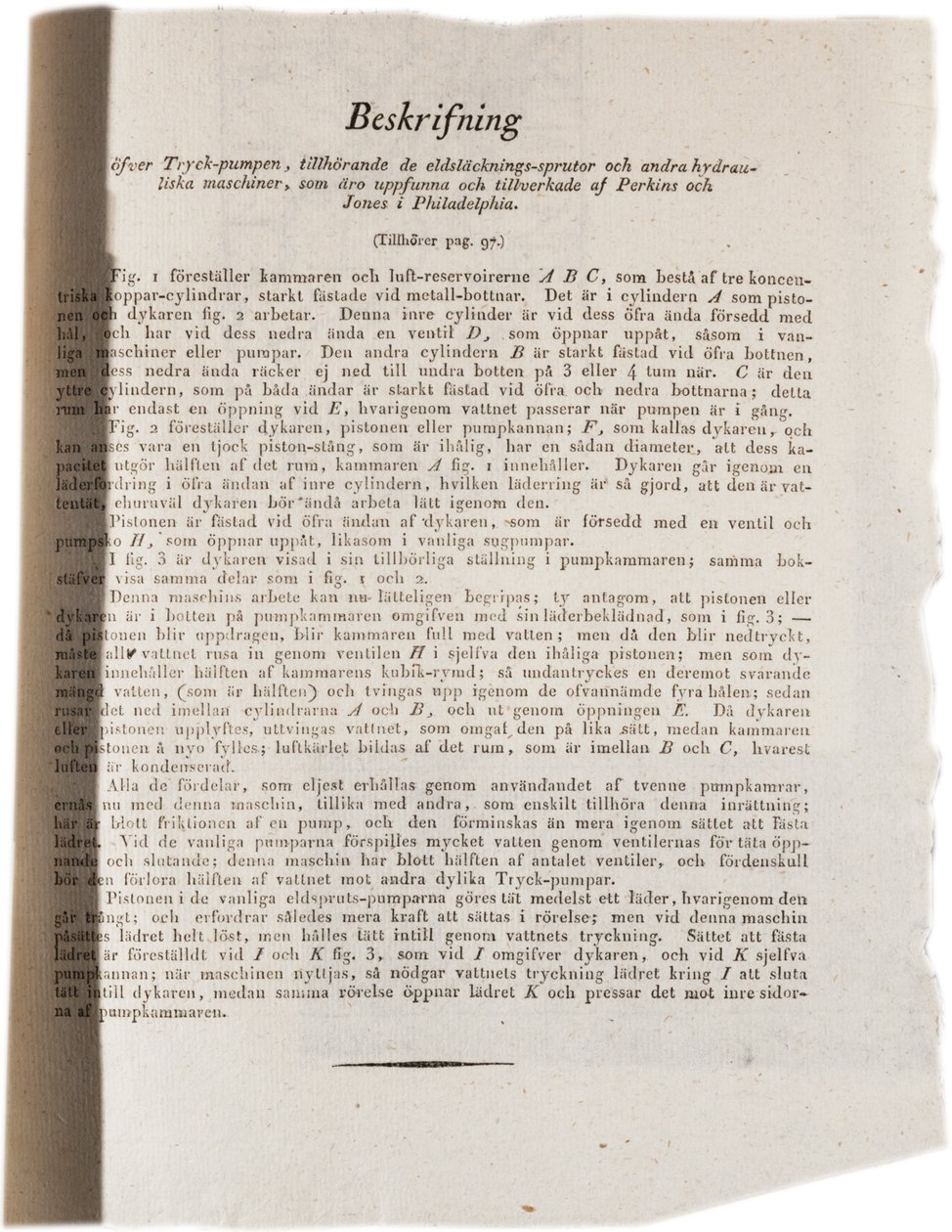 Descripción de la tecnología hidráulica en Filadelfia del Atlas de los Estados Unidos de Klinckowstrom, 1824 de Swedish School