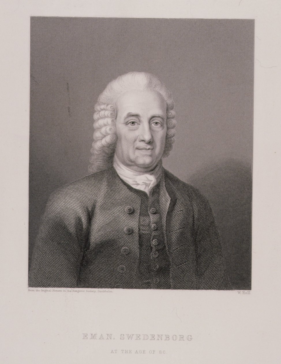 Emanuel Swedenborg (1688-1772) a la edad de 80 años, grabado por W. Holl, de Religión Mundial, publicado por A. Fullarton & Co. de Swedish School