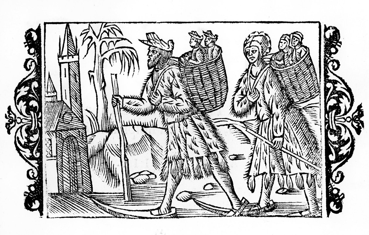 Dos finlandeses en esquí - en “De Gentibus Septrionalibus” del Arzobispo Olaus Magnus, Suecia de Swedish School
