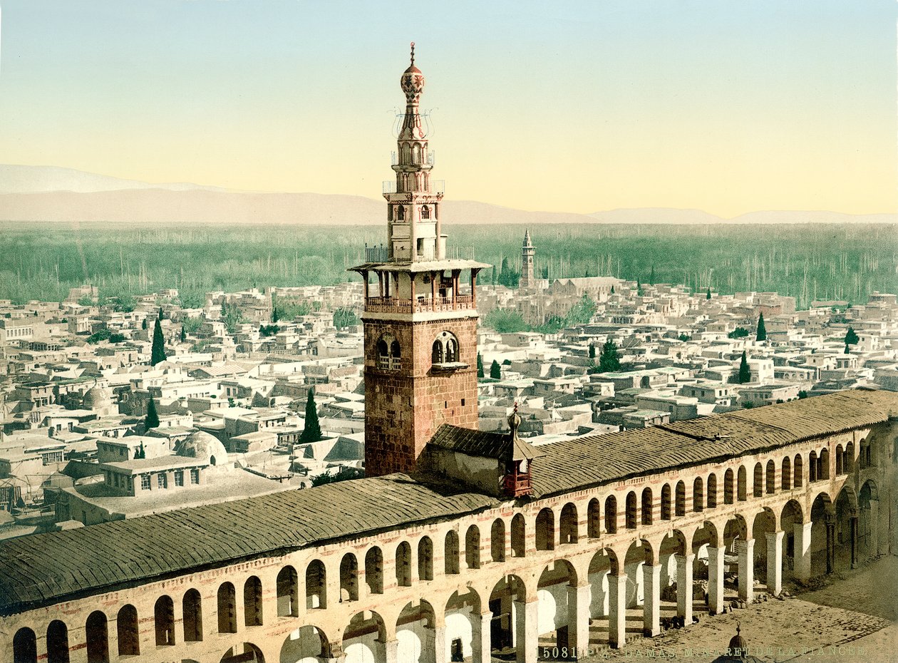 El llamado Minarete de la Novia de la Gran Mezquita Omeya en Damasco, c.1880-1900 de Swiss Photographer