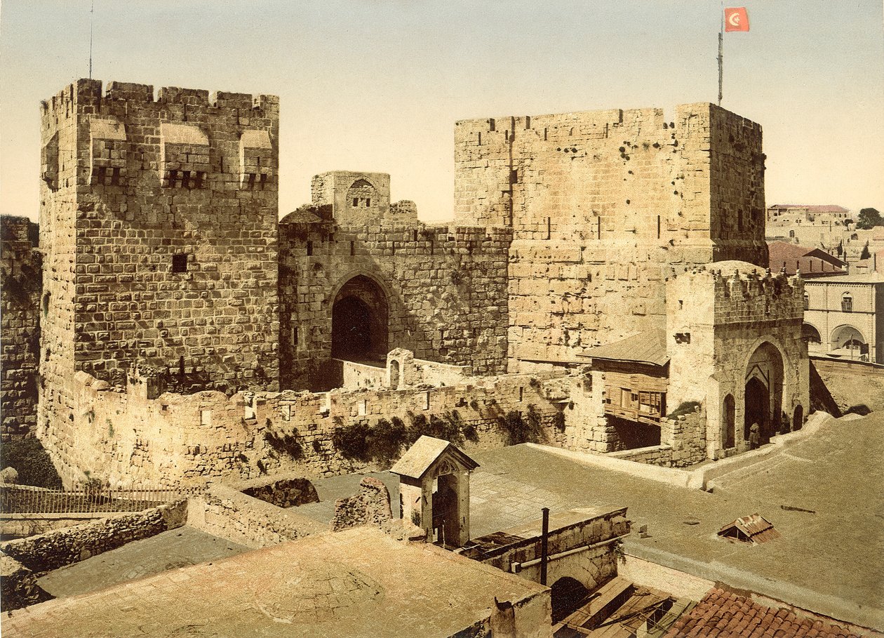 Vista de la entrada a la Ciudadela, Jerusalén, c.1880-1900 de Swiss Photographer