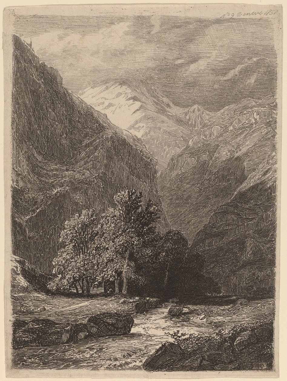 Paisaje Montañoso de Swiss 19th Century