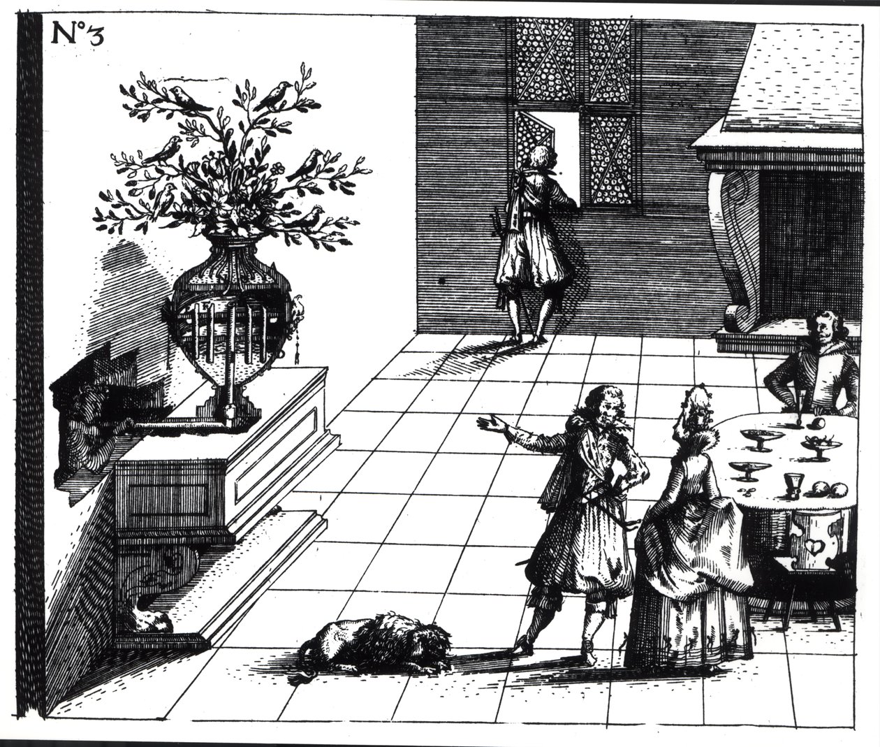 Árbol musical de canto de pájaros, publicado c.1670 de Swiss School