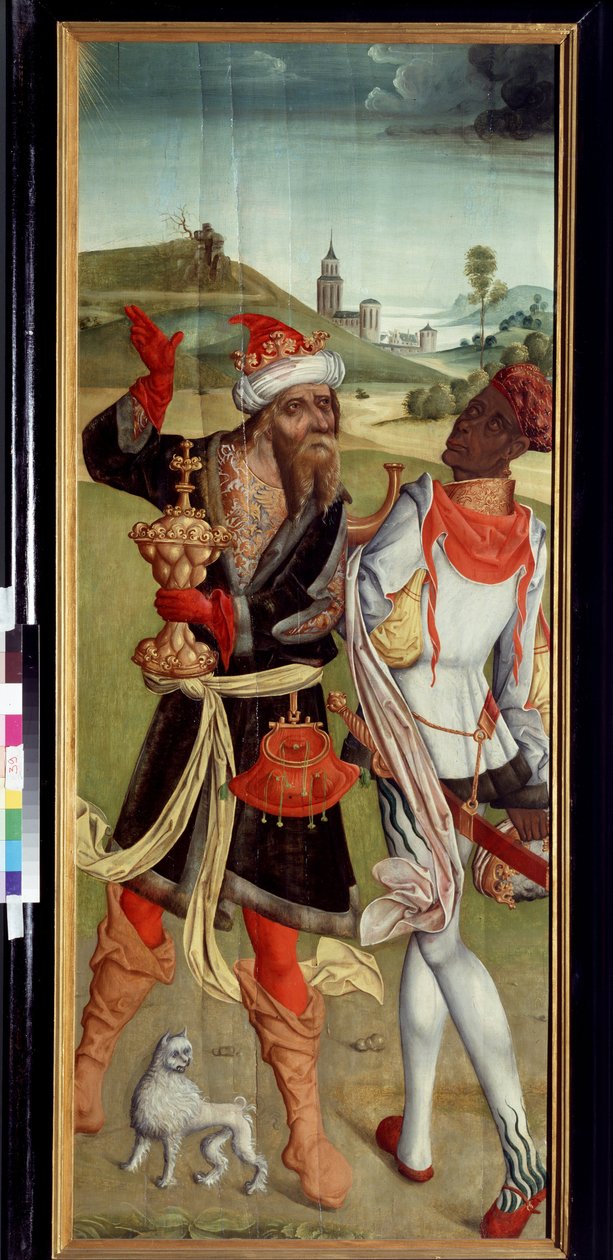 La adoración de los Reyes Magos, dos Reyes Magos. Pintura de un maestro suizo (principios del siglo XVI). Óleo sobre madera de Swiss School