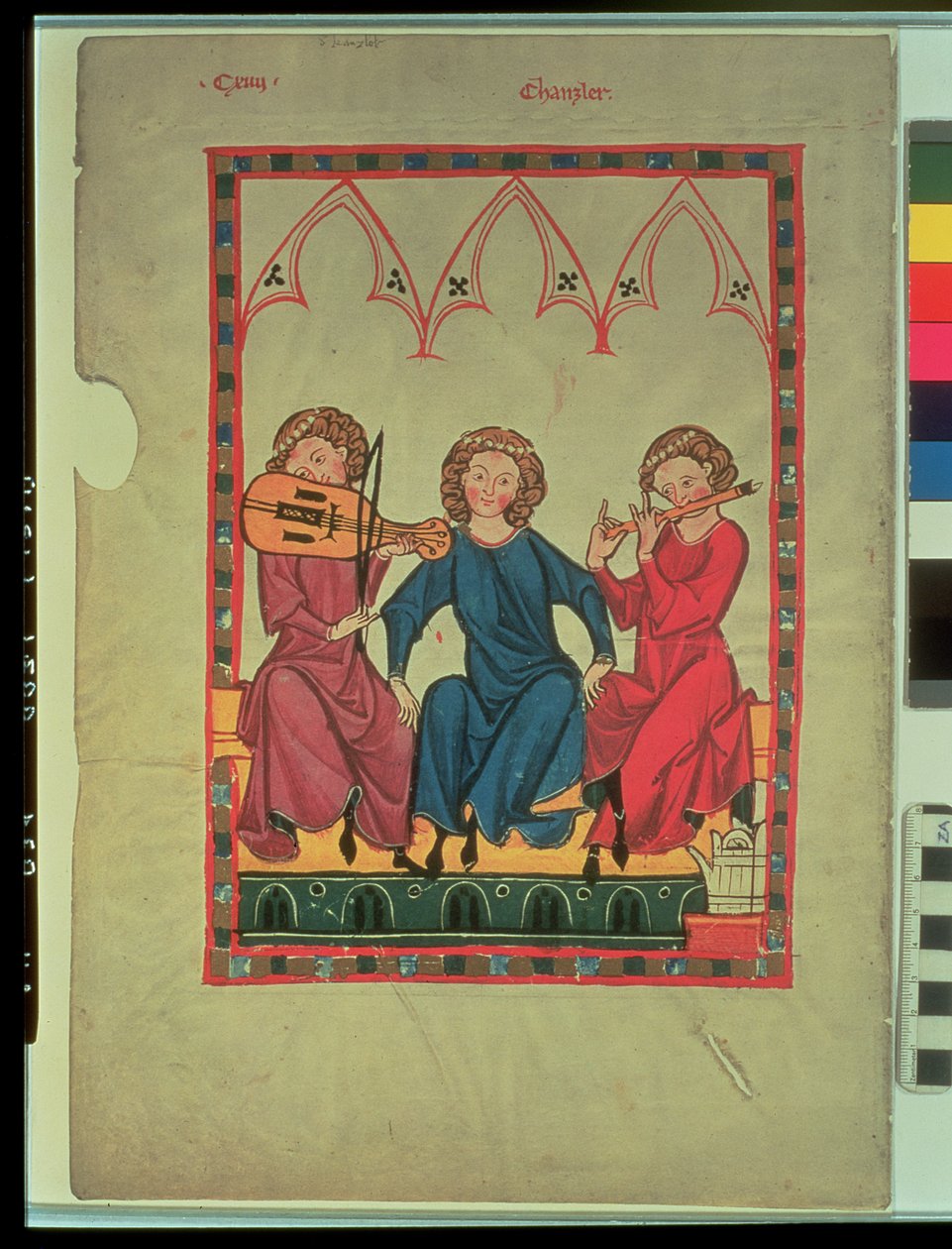 Músicos, del Códice Manasse, una colección de canciones de amor cortés, c.1300-20 de Swiss School