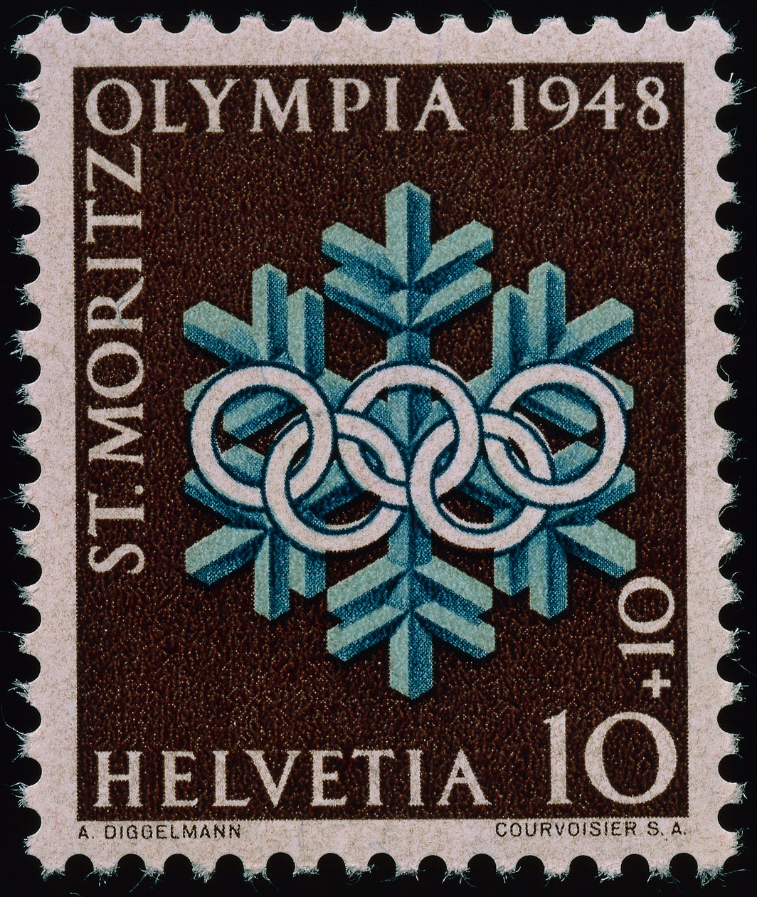 Sello conmemorativo de los Juegos Olímpicos de Invierno de 1948 de Swiss School