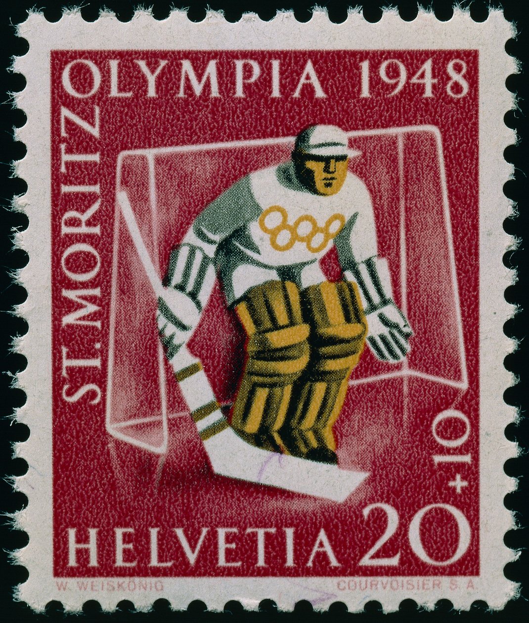 Sello conmemorativo de los Juegos Olímpicos de Invierno de 1948 de Swiss School