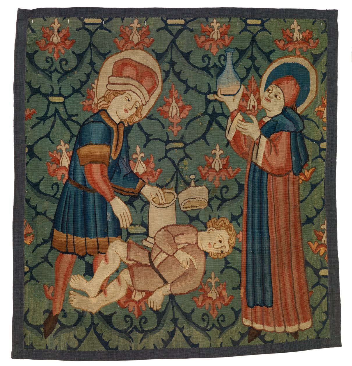 Fragmento de tapiz que representa a San Cosme y San Damián de Swiss School