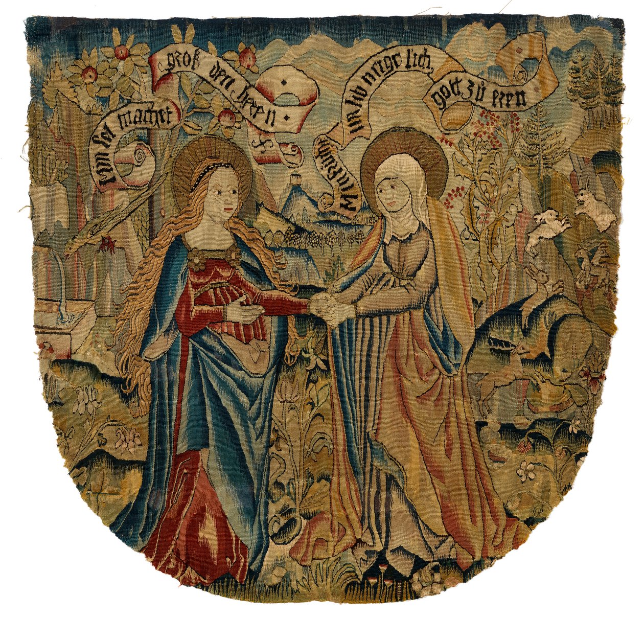 Panel de tapiz que representa la Visitación, c.1500 (lana, seda, metal y oro) de Swiss School