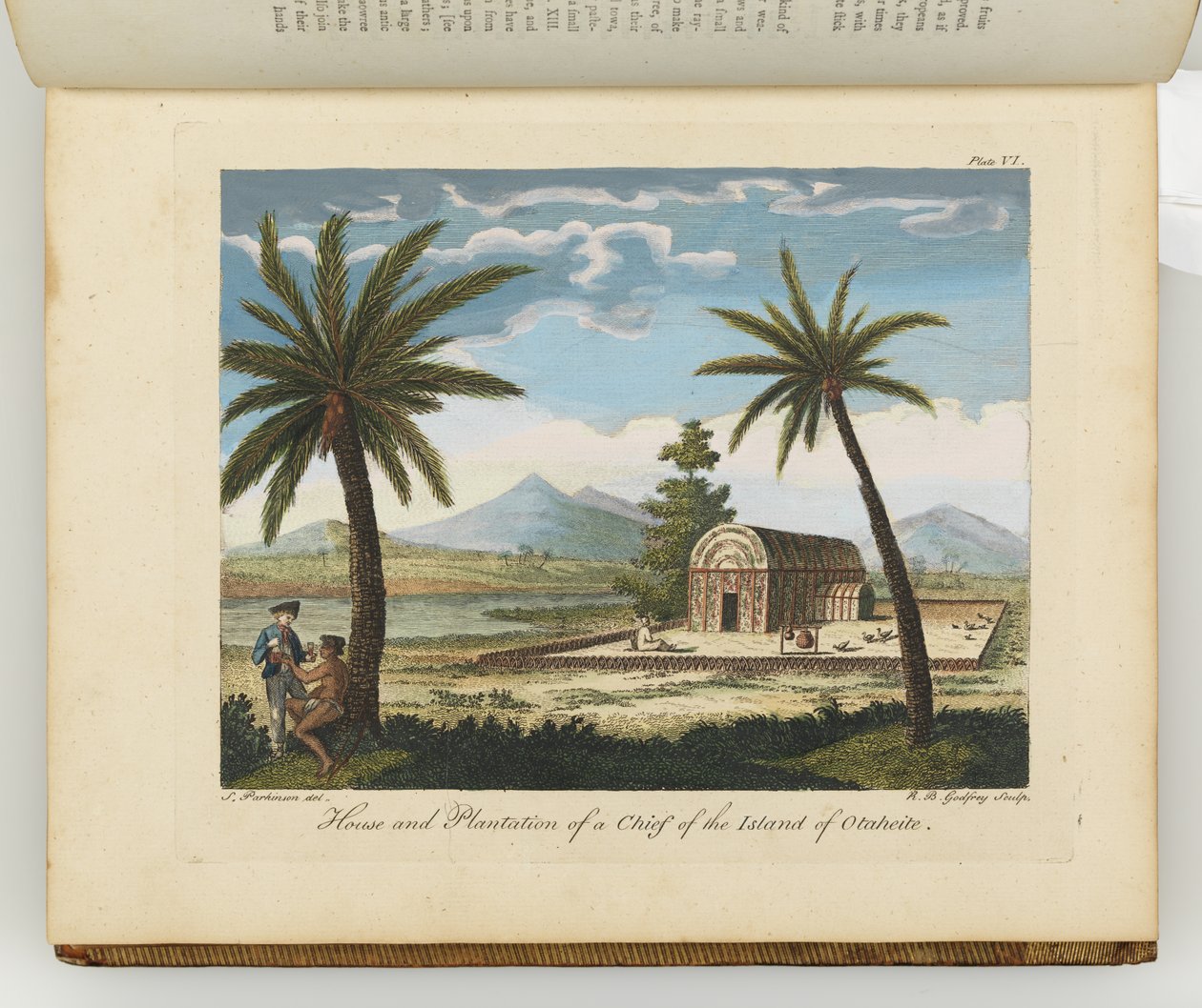 Casa y plantación de un jefe de la isla de Otaheite, ilustración de "Un diario de un viaje a los mares del sur: en el barco de Su Majestad, el Endeavour", 1794 de Sydney Parkinson