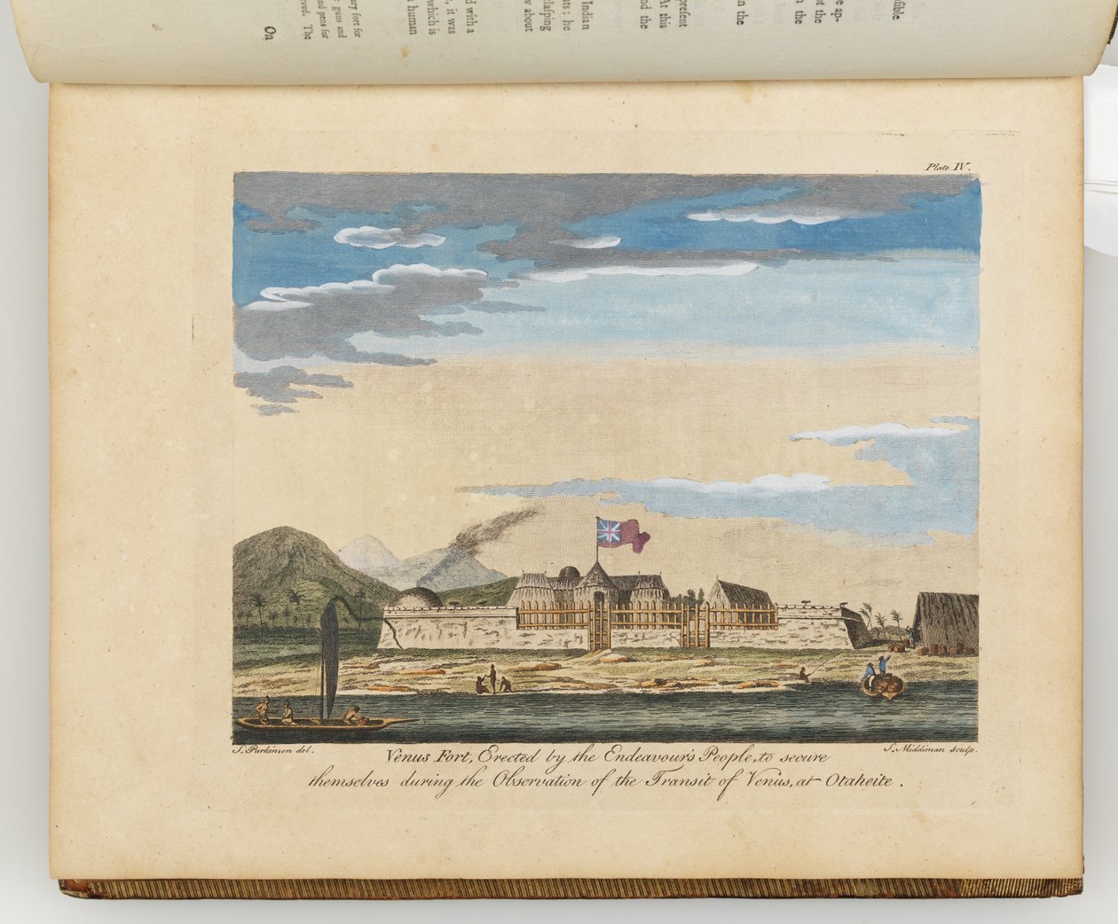 Fuerte Venus, ilustración de "Un diario de un viaje a los mares del sur: en el barco de Su Majestad, el Endeavour", 1794 de Sydney Parkinson