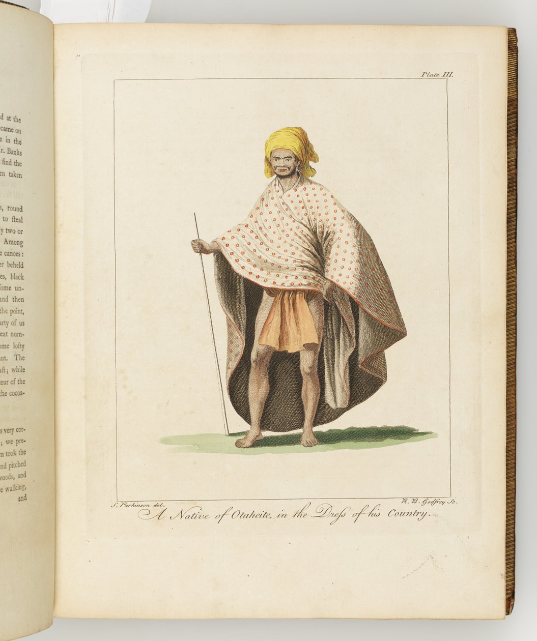 Un nativo de Otaheite, ilustración de Un diario de un viaje a los mares del sur: en el barco de Su Majestad, el Endeavour, 1794 de Sydney