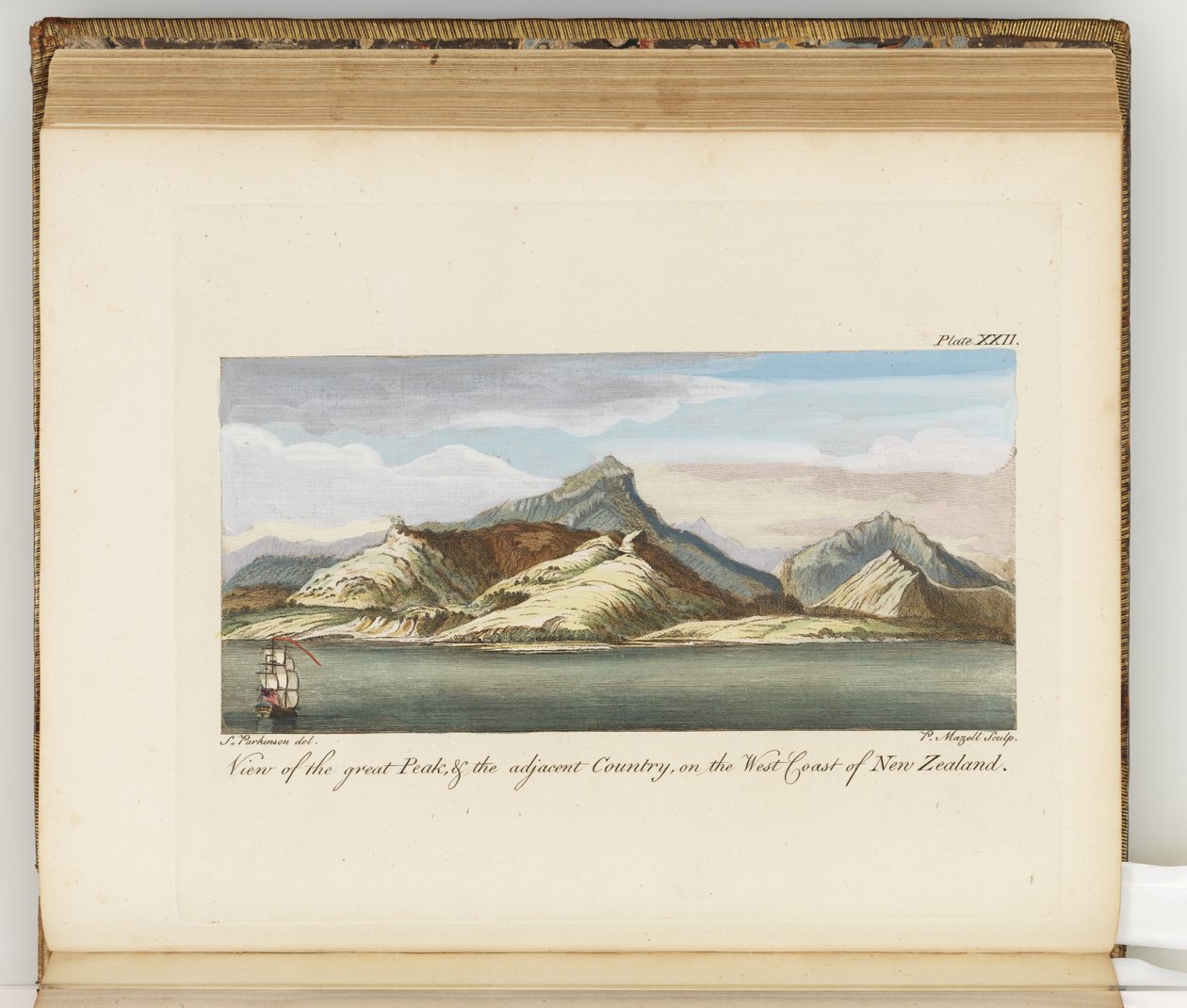 Vista del Gran Pico, ilustración de Un diario de un viaje a los mares del sur: en el barco de Su Majestad, el Endeavour, 1794 de Sydney