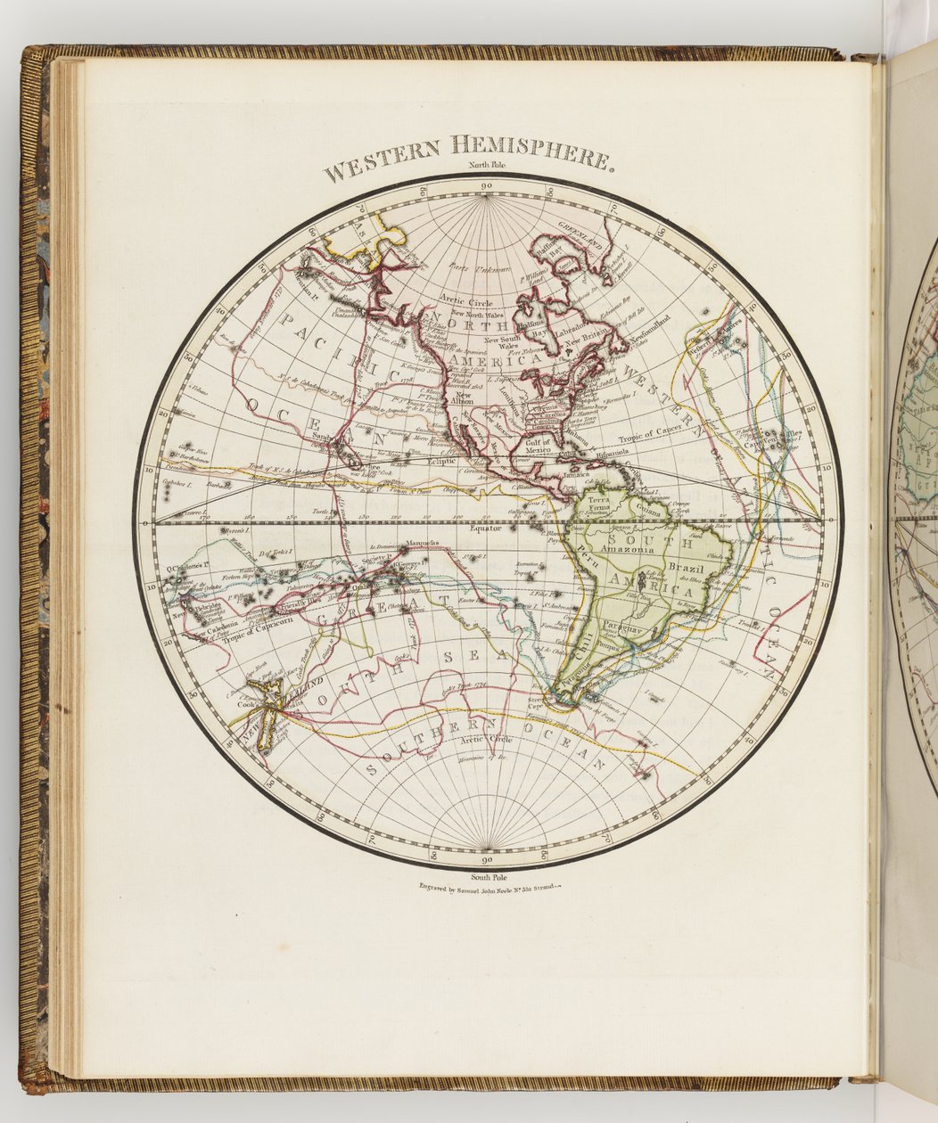 Mapa del hemisferio occidental, ilustración de 