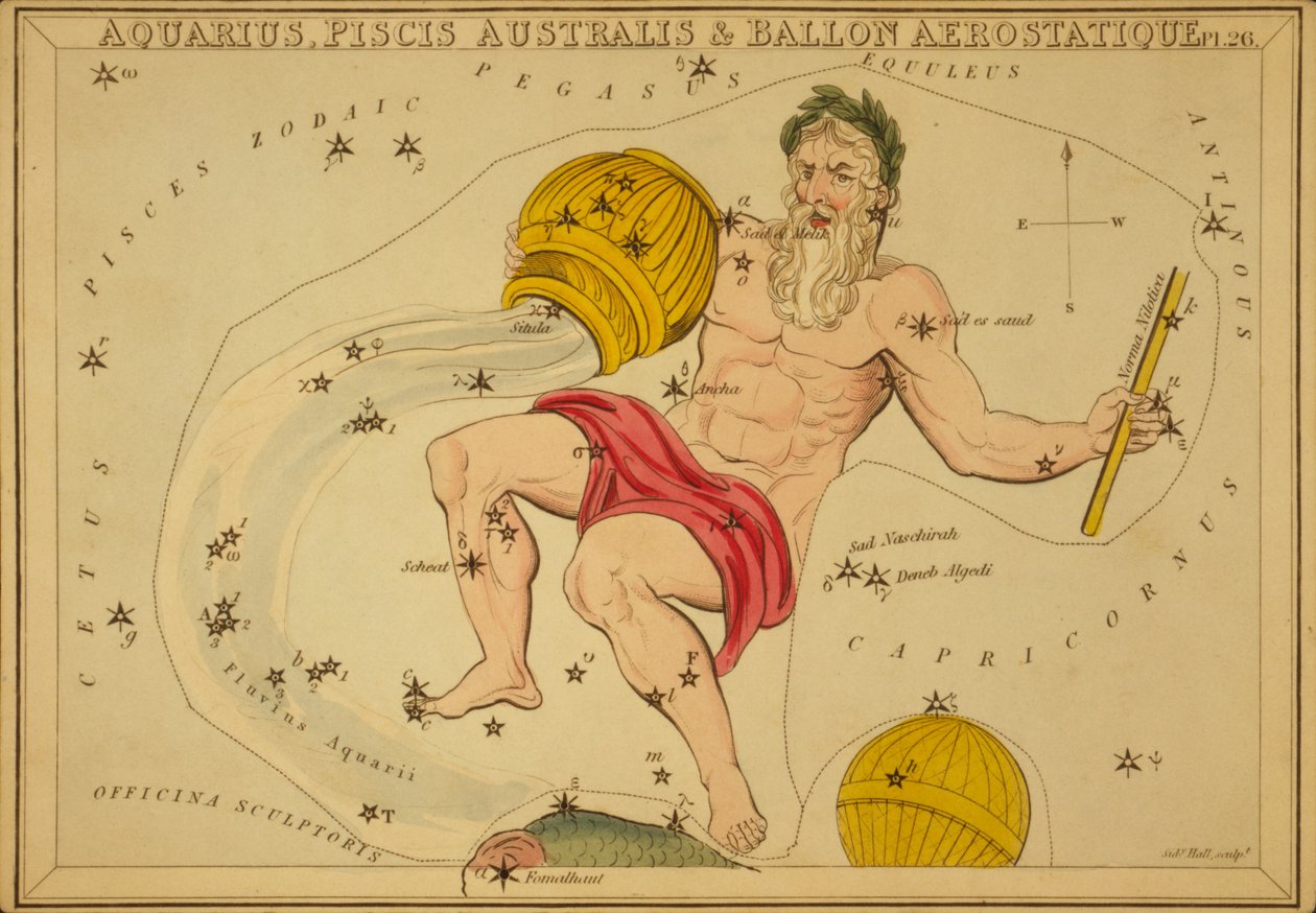 Acuario, Piscis Australis y Globo Aerostático, Ilustración de 