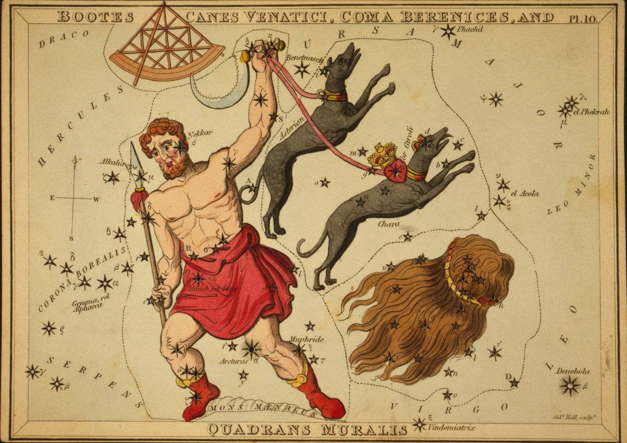 Bootes Canes Venatici, Coma Berenices y Quadrans Muralis, Ilustración de 