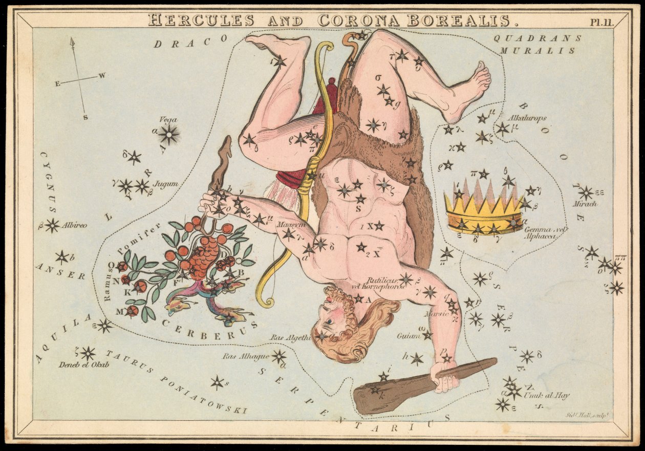 Hércules y Corona Boreal, c.1825 (cartulina, papel, tejido ) de Sydney Hall