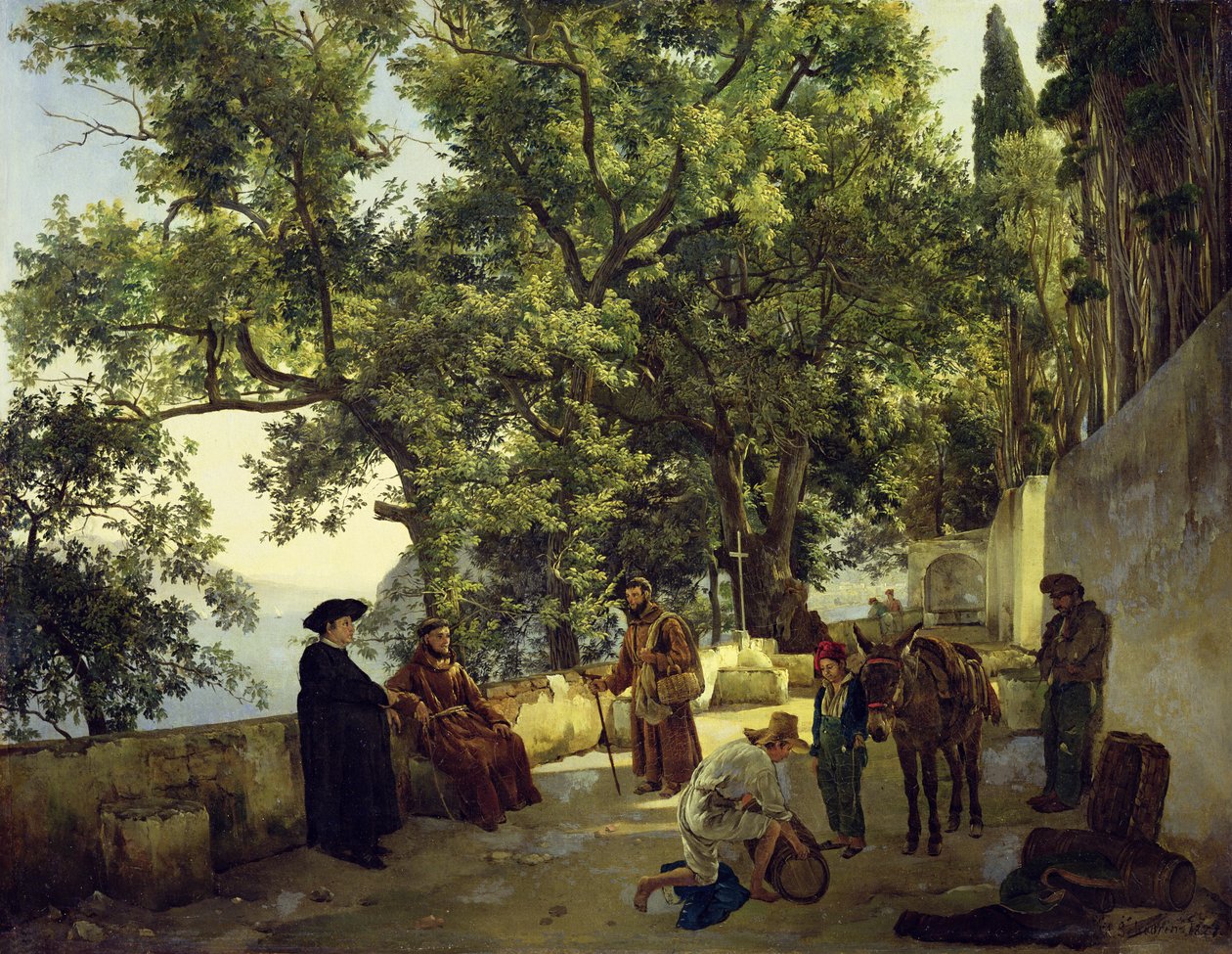 Veranda junto a la Orilla del Mar, Monjes Capuchinos en los Suburbios de Sorrento, 1827 de Sylvester F. Shedrin