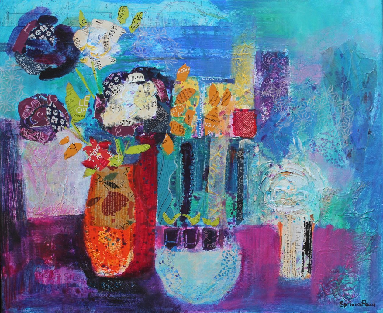 Más allá del azul 2013 collage de papel acrílico de Sylvia Paul